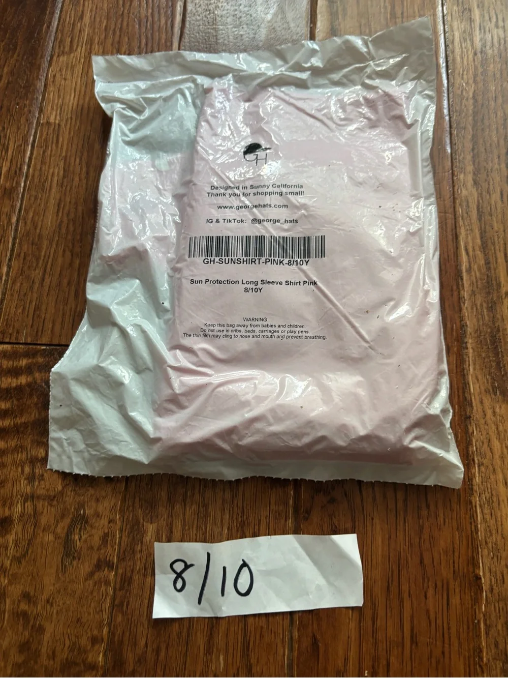 George Hats 8/10 Pink Sun Shirt Swim UPF Rashguard Long Sleeve